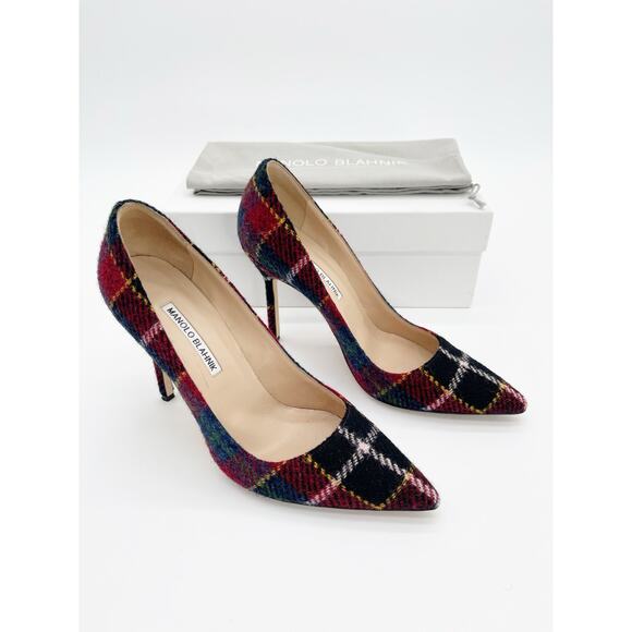 Manolo Blahnik Shoes - Manolo Blahnik BB Check Plaid Tartan Wool Pointed Toe Stiletto Heels IT 38.5